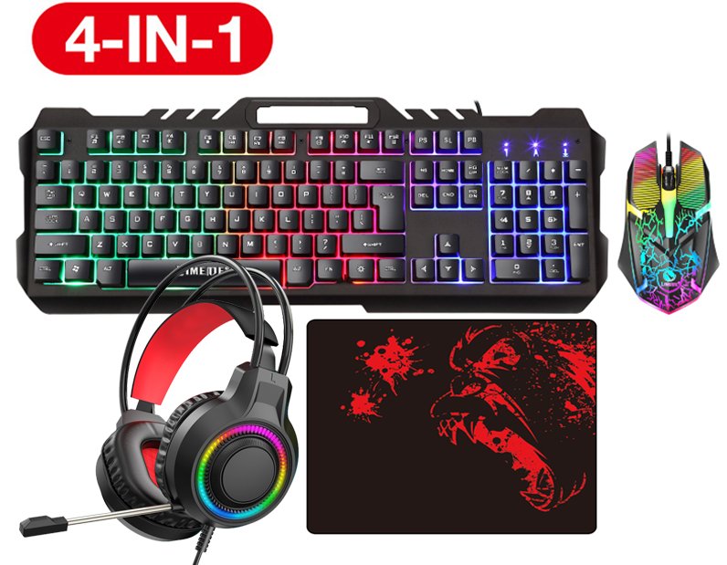 Kit gaming 4-en-1 (clavier + souris + casque + tapis) T21-4 IN 1( RGB lumineux casque )